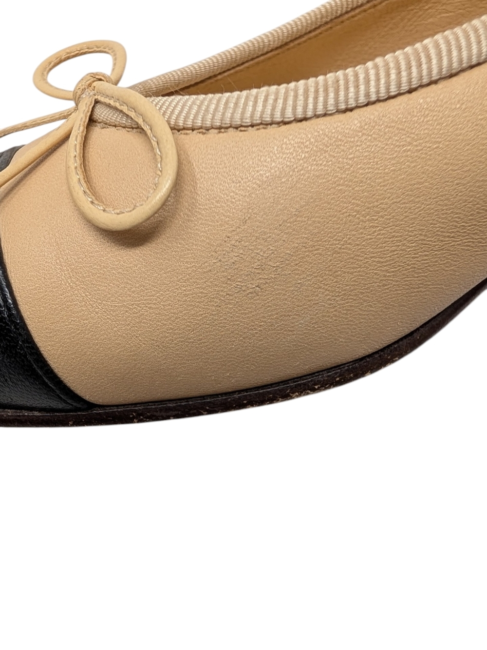 Chanel Ballet Flat Ballerina Two Tone Beige Tan Black CC Logo Cap Toe 37 | 6.5 - Picture 8 of 15